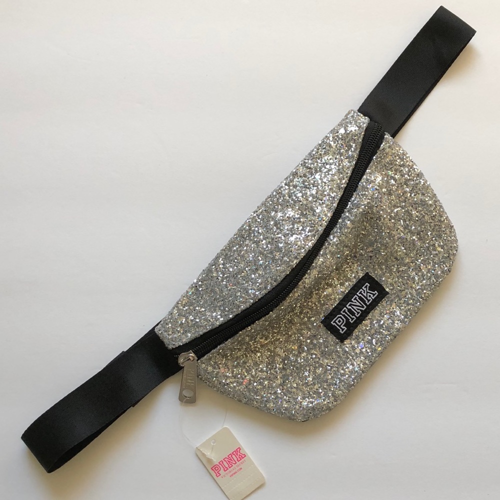 $15💋VS LOVE PINK Silver Glitter Fanny Pack